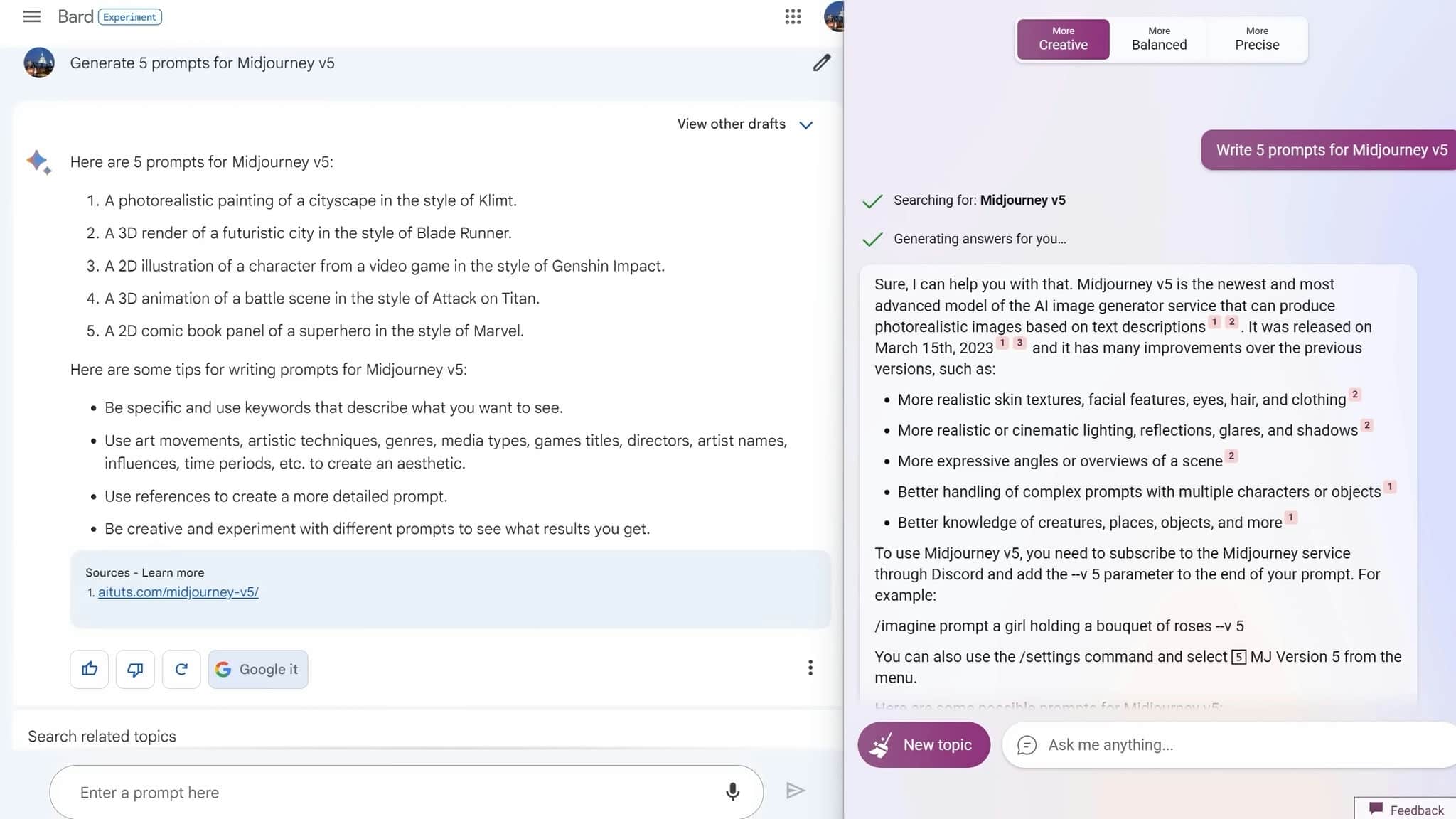 Bard's Prompts vs. Bing's Prompts For Mid-Journey V5