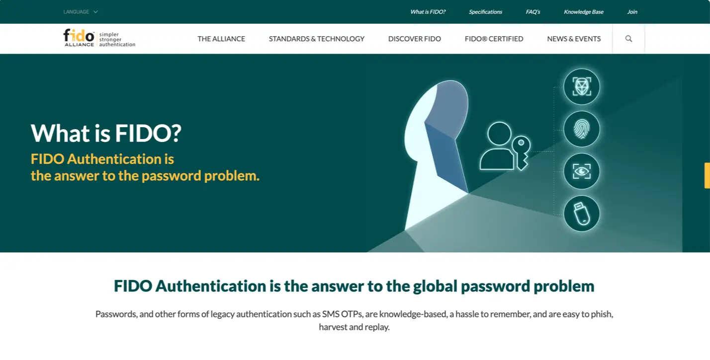A screenshot of FIDO website